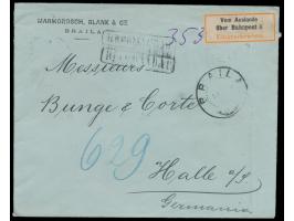 Rumänien  10 B., 15 B. und 25 B. mit Firmenlochung " M B &amp; C" (Mamorosch, Blank &amp; Cie.) rückseitig auf Einschreibbrie