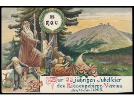 Sonderkarte zur 25jährigen Jubelfeier des Riesengebirgsvereins mit 5 Pf. Germania und  Briefmarken-Imitationen "Rübezahls Rei