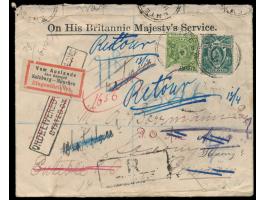 Uganda,  Dienstbriefumschlag "On His Britannic Majesty´s Service" mit 1/2 A. (beschädigt) und 4 A. als  Einschreiben  von  En
