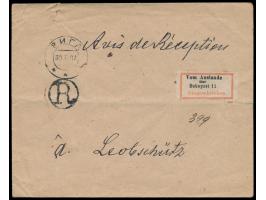 Umschlag mit handschriftlich &quot;Avis de Réception&quot; als Einschreiben-Postsache aus Russland nach Leobschütz, Stempel &