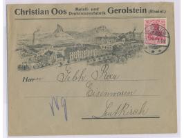 10 Pf. auf dekorativem  Reklameumschlag "Christian Oos ... Gerolstein (Rheinl.),  Stempel Gerolstein 17.11.07, nach Leutkirch