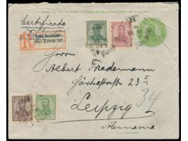 Argentinien-Ganzsachenumschlag  15 C. mit Zusatzfrankatur General San Martin 2, 3, 10 und 30 C. als Einschreiben von Buenos A