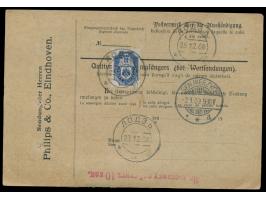 40 Pf. und 1 M. auf Auslandspaketkarte mit Stempel  Kaldenkirchen (Rheinland)  30.12.08 über Skalmierzyce 2.1.09   nach Lodz,