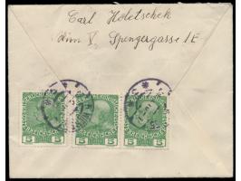 Österreich 25 H. und 3 x 5 H. (rückseitig) auf Brief mit Stempel Wien 29.10.16 nach Leipzig, handschriftlicher Vermerk &quot;