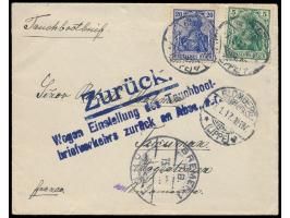 5 Pf. und 20 Pf. auf  Tauchbootbrief  (Innenumschlag) mit Stempel  Blomberg (Lippe)  7.1.17  nach Argentinien,  Tauchboot-Ste