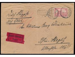 Einzelfrankatur 1 M. auf  Luftpost-Eilbrief  von Weimar nach Berlin, Stempel  Weimar National-Versammlung  25.2.19 7-8 N., in