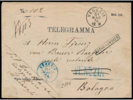 Orts-Telegrammumschlag  mit blauem Zweikreisstempel  Venezia und Einkreisstempel Venezia 31.5.74 und R1  Raccomandato, Empfän