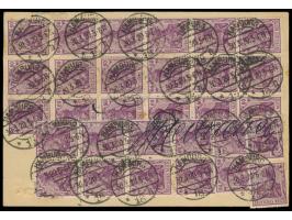 32 x 60 Pf. auf  Auslands-Wertpaketkarte  nach Kopenhagen, Wertangabe 1300 Mark, Stempel  Hamburg 18  30.3.20, deutscher und 