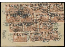 16 x 1,50 M. auf 1 Mark als seltene Massenfrankatur auf  Auslandspaketkarte  nach Schweden, Stempel  Berlin N. 65  8.7.20, Du