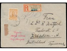 Bulgarien &nbsp;50 St. auf Einschreibbrief mit Stempel Sophia 17.7.20 nach Dresden, handschriftlicher Registriervermerk, &nbs