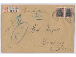 40 Pf. und 50 Pf. Germania auf Einschreibbrief mit Stempel Vaihingen 26.8.20 nach Hamburg,  R-Zettel Nussdorf (Württ.)  mit F