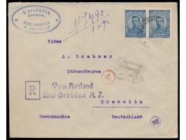 2 x  Bulgarien  25 St. auf Einschreibbrief mit Stempel Philippople 28.1.21 und handschriftlichem R-Vermerk nach Deutschland, 