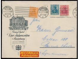 Reklameumschlag "Grand Hotel Vier Jahreszeiten Hamburg"  mit umseitig ganzflächigem mehrfarbigen  Stadtplan der Hamburger Inn