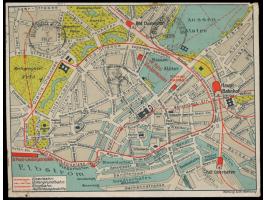 Reklameumschlag "Grand Hotel Vier Jahreszeiten Hamburg"  mit umseitig ganzflächigem mehrfarbigen  Stadtplan der Hamburger Inn