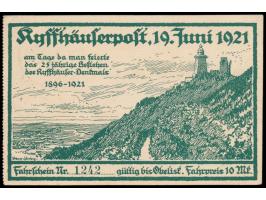 40 Pfg. Germania auf  Ansichtskarte Kyffhäuserpost 19. Juni 1921  Fahrschein Nr. 1242, gültig bis Obelisk, Fahrpreis 10 Mk., 