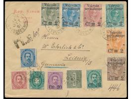 Provisorio 2 C. auf 5 C. und 20 C. auf 50 C. (1890, Unificato 50 + 52) und kompletter Satz Paketmarken mit Aufdruck "Valevole