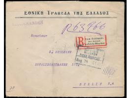 Griechenland &nbsp;1 Dr. mit Firmenlochung rückseitig auf Einschreibbrief nach Berlin, handschriftlicher R-Vermerk, &nbsp;R-Z