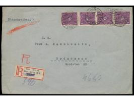 4 x 2 M. Posthorn auf  Auslands-Einschreibbrief  2. Gewicht mit Stempel  Berlin-Tegel  12.6.22 nach Polen,  R-Zettel "Vom Aus