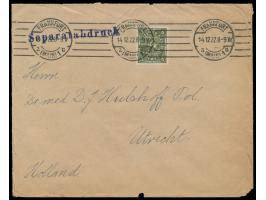 Einzelfrankatur &nbsp;8 M. Posthorn Walzendruck &nbsp;(kleine, magere 8) mit Firmenlochung &quot;HJ&quot; auf Auslandsdrucksa