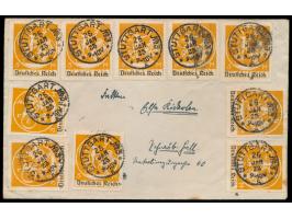 10 x  5 M. Bayern-Abschiedsserie  auf Brief mit Stempel  Stuttgart  25.1.23 nach Schwäbisch Hall, als Spätverwendung auf selt