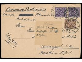 2 x 20 M. und 30 M. Posthorn auf Postkarte zum Sondertarif  nach Ungarn,  Stempel Chemnitz 28.2.23, wegen Formatüberschreitun