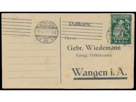 Bayern-Stempelmarke  50 M. als geduldete Frankatur auf Postkarte, Maschinenstempel  München 31  12.4.23, nach Wangen, 10 M. ü