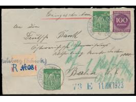 Einschreibbrief mit Stempel  Sulzberg (Schwaben)  7.6.23 nach Berlin, seltener  provisorischer R-Zettel,  Ankunftstempel 9.6.