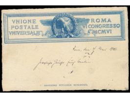 10 C. und 25 C. Floreale auf amtlicher Sonderkarte zum 6. UPU-Kongress in Rom als Einschreiben nach Deutschland, 2 x Sonderst