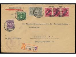 Einschreibbrief  am 1.8.23 von Frankfurt (Main) 1 nach Berlin, Frankatur 3 x  Dienstmarke  200 M., bei Auflieferung wegen  Po