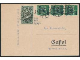 Ortskarte mit Stempel &nbsp;Cassel 1 &nbsp;22.9.23, Frankatur 3x 15 Tausend auf 40 M. und 5000 M. Queroval, portorichtig, rüc