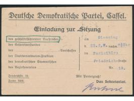 Ortskarte mit Stempel &nbsp;Cassel 1 &nbsp;22.9.23, Frankatur 3x 15 Tausend auf 40 M. und 5000 M. Queroval, portorichtig, rüc