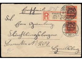 senkrechtes Paar 250 Tsd. auf 500 M., untere Marke mit fehlendem Strich in der Strichleiste (OPD Königsberg), portorichtige M