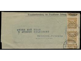 senkrechter Viererstreifen 200 Mio M. mit Firmenlochung auf "Kreuzbandsendung der Frankfurter Zeitung" in die Schweiz, vor de