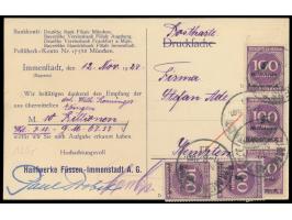 5 x 1 Mrd auf 100 M. auf Firmenkarte mit Stempel  Immenstadt  12.11.23 nach Kempten,  Porto-Ersttag,  portorichtig, zwei Mark