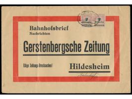 Bahnhofsbrief &nbsp;(Format 22 x 15 cm) an die Gerstenbergsche Zeitung in Hildesheim, Frankatur 2 x 2 Mrd M. Rosette im Paar 