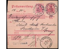 Postanweisung 10 Pf.  mit Zusatzfrankatur 10 Pf., Betrag 54,80 Mark, Stempel Bopfingen 18.3.04, Ankunftstempel Sontheim a. d.