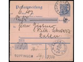 Postanweisung 20 Pf. , Betrag 6,20 Mark, Stempel Bopfingen 26.3.04, Ankunftstempel Aalen 26.3.04, Bedarf
Postleitzahl: 734
