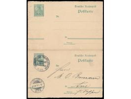 zwei Ganzsachen 5 Pf. mit  Fehlschnitt  zusammenhängend (Wertstempel links), eine Karte mit Sonderstempel XII. Deutscher Phil