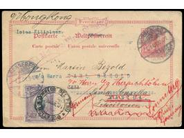Reise um die Welt: &nbsp;Ganzsache 10 Pf. mit Stempel &nbsp;Sonneberg &nbsp;25.1.01 nach Lima / Peru, Durchgangsstempel New Y
