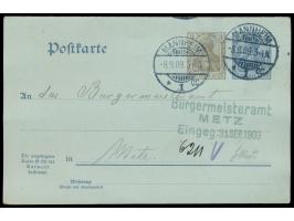 Aufbrauchsausgabe: Doppelkarte 2 Pf. (1902) mit zugedrucktem Wertstempel 3 Pf., Stempel Mannheim 8.9.09, an das Bürgermeister