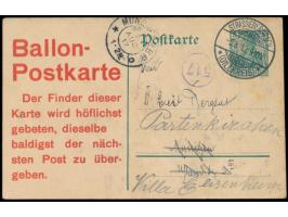 Ganzsache 5 Pfg. Germania mit &nbsp;großem roten &nbsp;Zudruck Ballon-Postkarte der Finder dieser Karte &nbsp;wird höflichst 