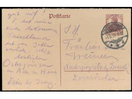 Ganzsache 15 Pf. braunlila &nbsp;gezähnt, &nbsp;Stempel Grossenhain 3.4.20, nach Niederpyritz, seltene portorichtige Verwendu