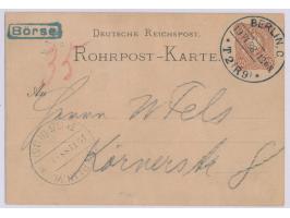 Rohrpost-Ganzsache 25 Pf. mit Stempel Berlin, C. T 2 (R 9) 19.6.88, Telegraphenamt in der Börse, zusätzlich blauer R1 Börse, 