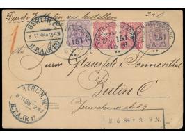 Ganzsache 5 Pf.  mit Druckdatum 288 und  Plattenfehler VI , mit Zusatzfrankatur 5 Pf. und 2 x 10 Pf. als  Eilboten-Karte  aus