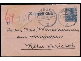 Rohrpostumschlag 30 Pf. mit Rohrpost-Stempel Berlin, C 2 27.12.00, an einen Gast des Hotel Bristol (Unter den Linden 5-6), rü