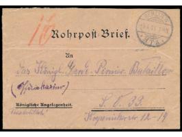 Rohrpost-Vordruckumschlag  Königliche Angelegenheit,  rückseitig grüner Dienstsiegel-Eindruck Königl. Schauspiele, Gitterstem