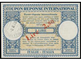 Internationaler Antwortschein 2 L.  mit rotem Überdruck  Lire 2,50,  Unificato M 8, Ausgabestempel Merano 8.8.38
Stichwort: I