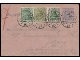 Ganzsachen-Umschlag 60 Pfg. Germania mit Zusatzfrankatur 5 und 60 Pfg. und 1 Mk. Germania portorichtig, Stempel C 27 5.9.21, 