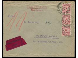 3 x 5 Mio M auf Eilbotenbrief mit &nbsp;Rohrpoststempel Berlin, N. P 37 (R 37) &nbsp;10.10.23 nach Frankfurt / Main, &nbsp;Po