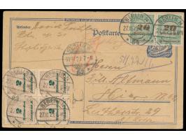 Postreiter-Ganzsache als Formular mit Viererblock 2 Mrd M und Paar 20 Mrd M per  Rohrpost  innerhalb Berlins,  Vierfachporto 